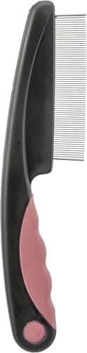 TRIXIE Peigne anti-puces et poussière - Diagnostic puces et poux - manche plastique caoutchouté - pour poils longs et courts - noir/rose ancien - 15 cm - 23121