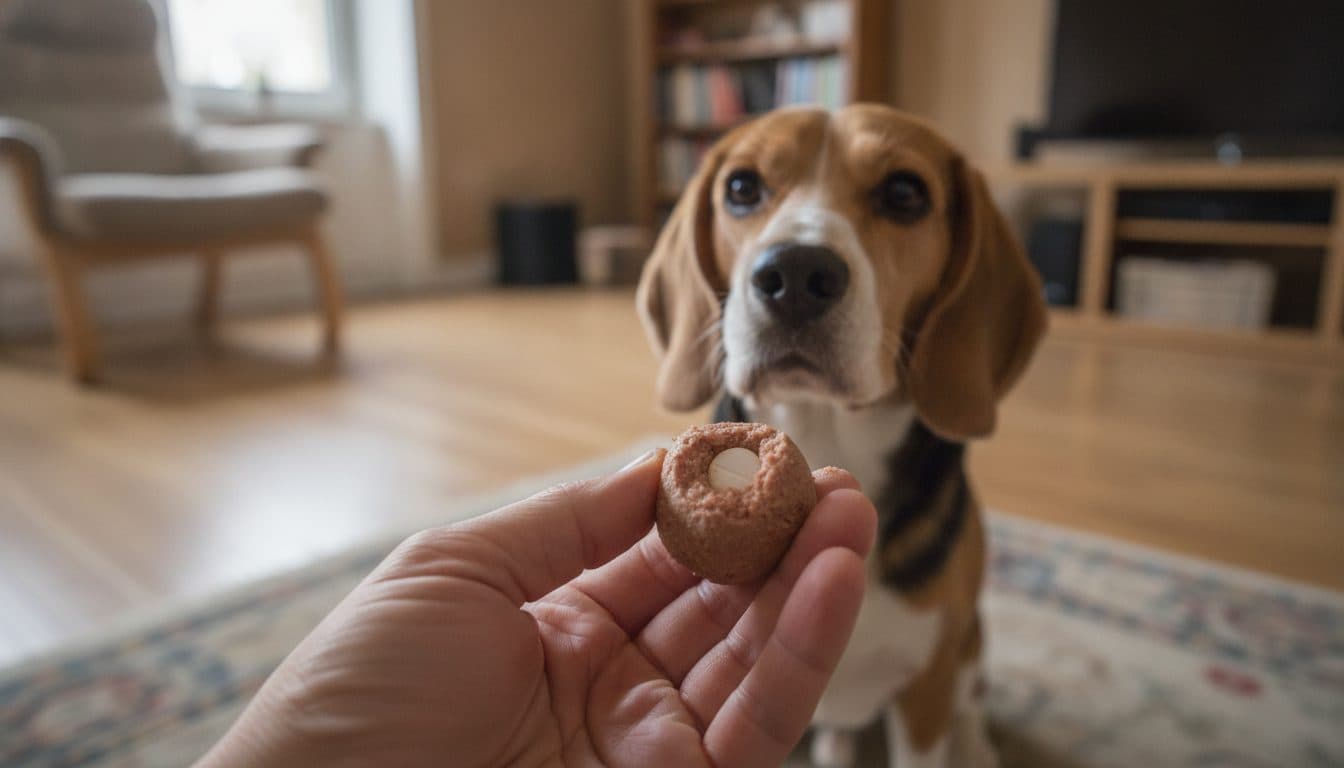 Comprimé donné à un chien dans une boulette de pâtée