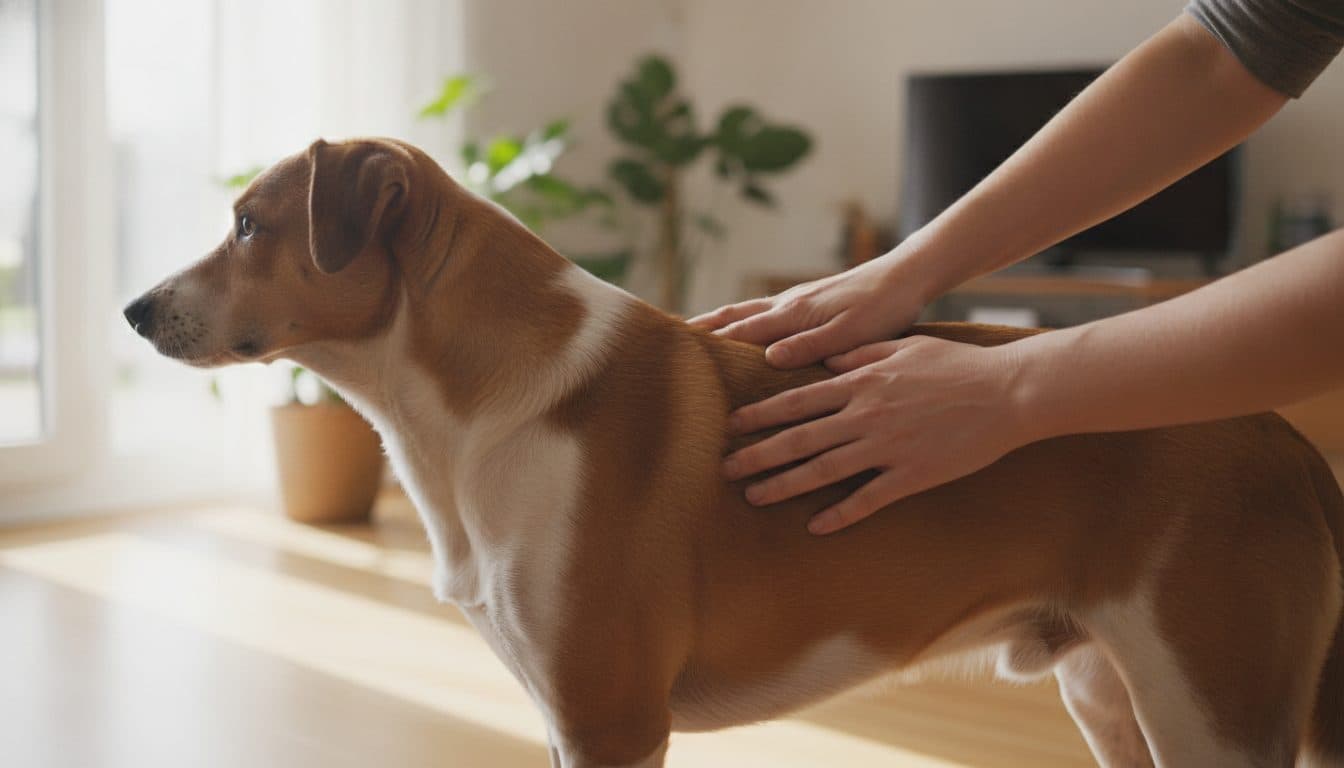 Palpation des côtes d'un chien pour évaluer son état corporel