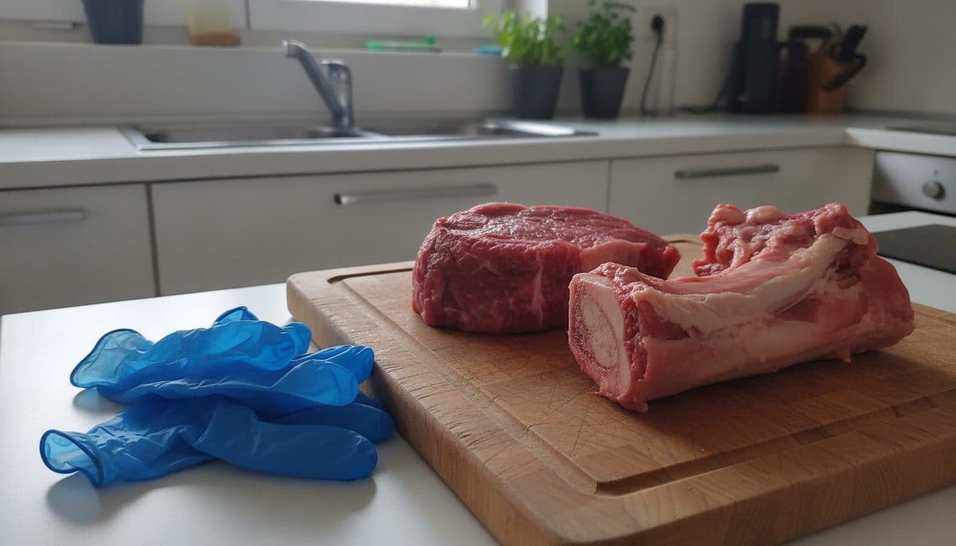 Portion de viande crue préparée pour un repas BARF